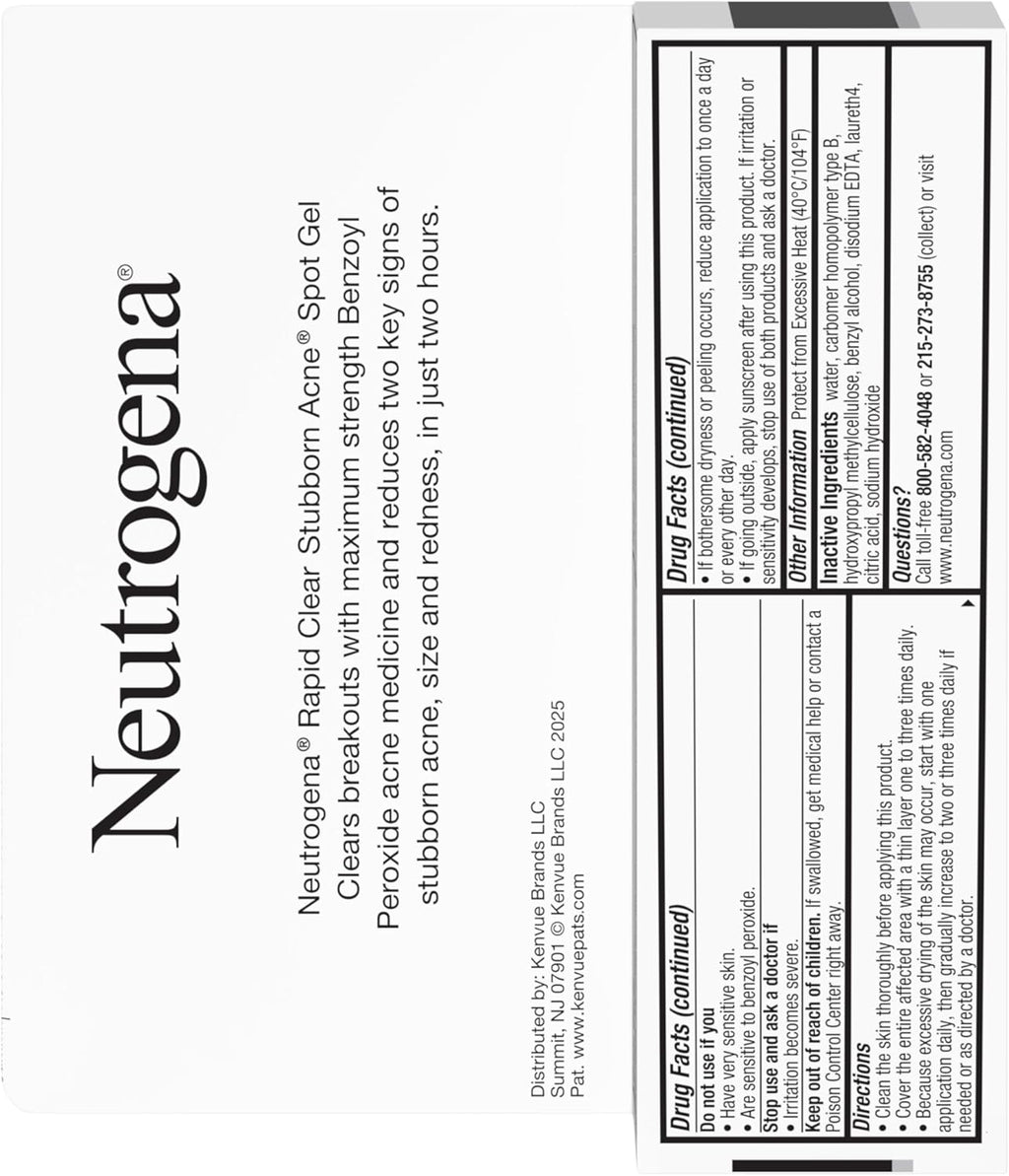 Neutrogena Rapid Clear Stubborn Acne Spot Treatment Gel. Maximum Strength 10% Benzoyl Peroxide Treatment Medication for Acne Prone Skin. Pimple Cream Reduces Size & Redness. 1 oz : Beauty & Personal Care