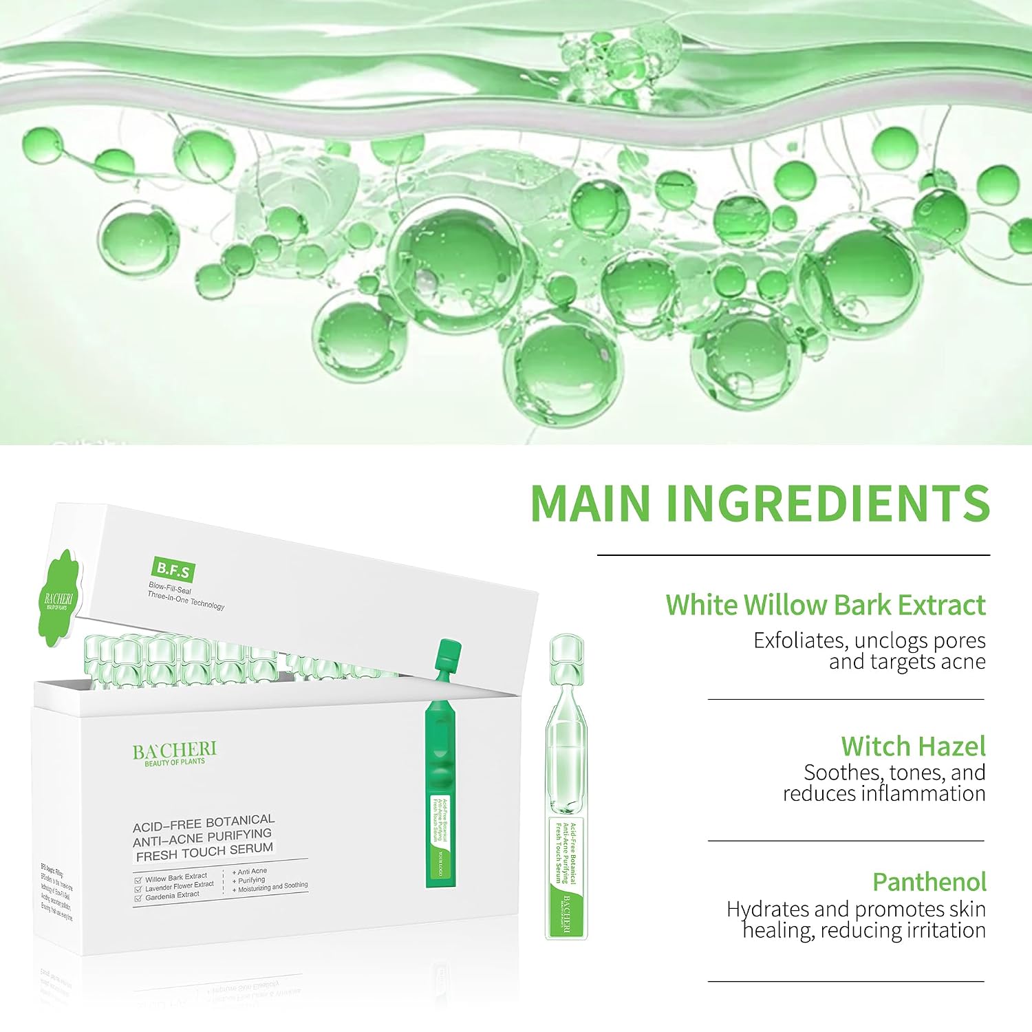Gentle Botanical Acne Treatment for Face – Acid-Free Spot Facial Serum with Niacinamide & Witch Hazel. Soothes Redness & Controls Breakouts for Sensitive. Oily & Acne-Prone Skin – 1.2 ml × 30 Ampoules
