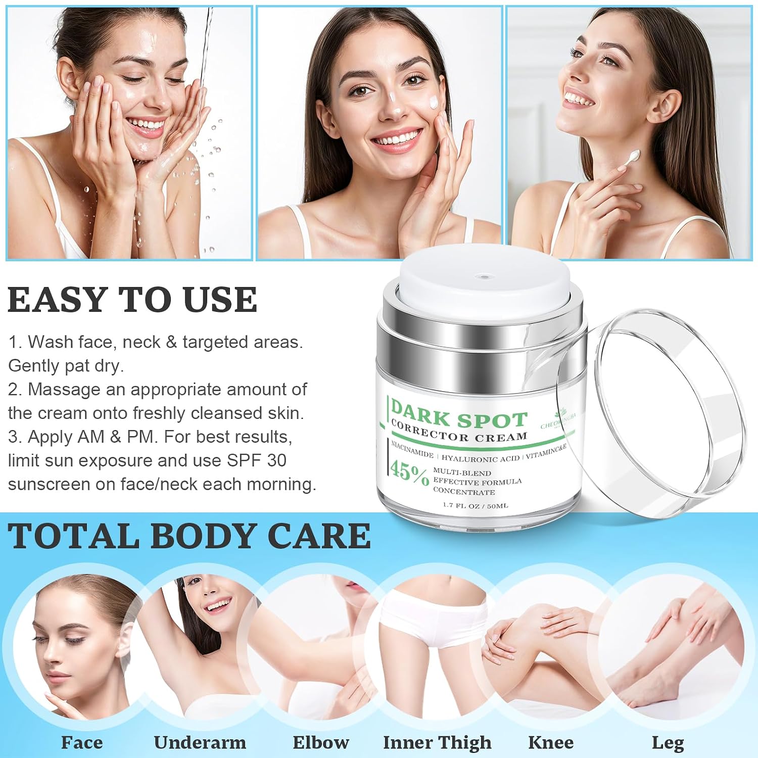 Dark Spot Remover for Face and Body: Dark Spot Corrector Cream. Melasma. Freckle. Sun Spot. Age Spot Remover with Niacinamide and Vitamin C - 1.7 Fl Oz : Beauty & Personal Care