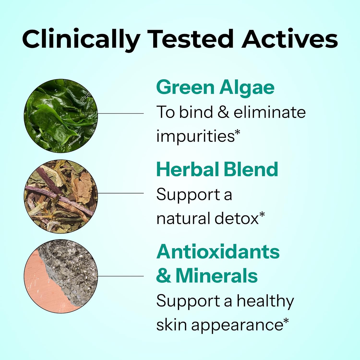 Daily Cleanse Acne Supplements for Women & Men. Gentle Digestive Cleanse for Clear Skin Support. Zinc. Spirulina. Chlorella. Detoxifying Herbs. Organic Algae. Skin Vitamins Supplement. 60 Capsules