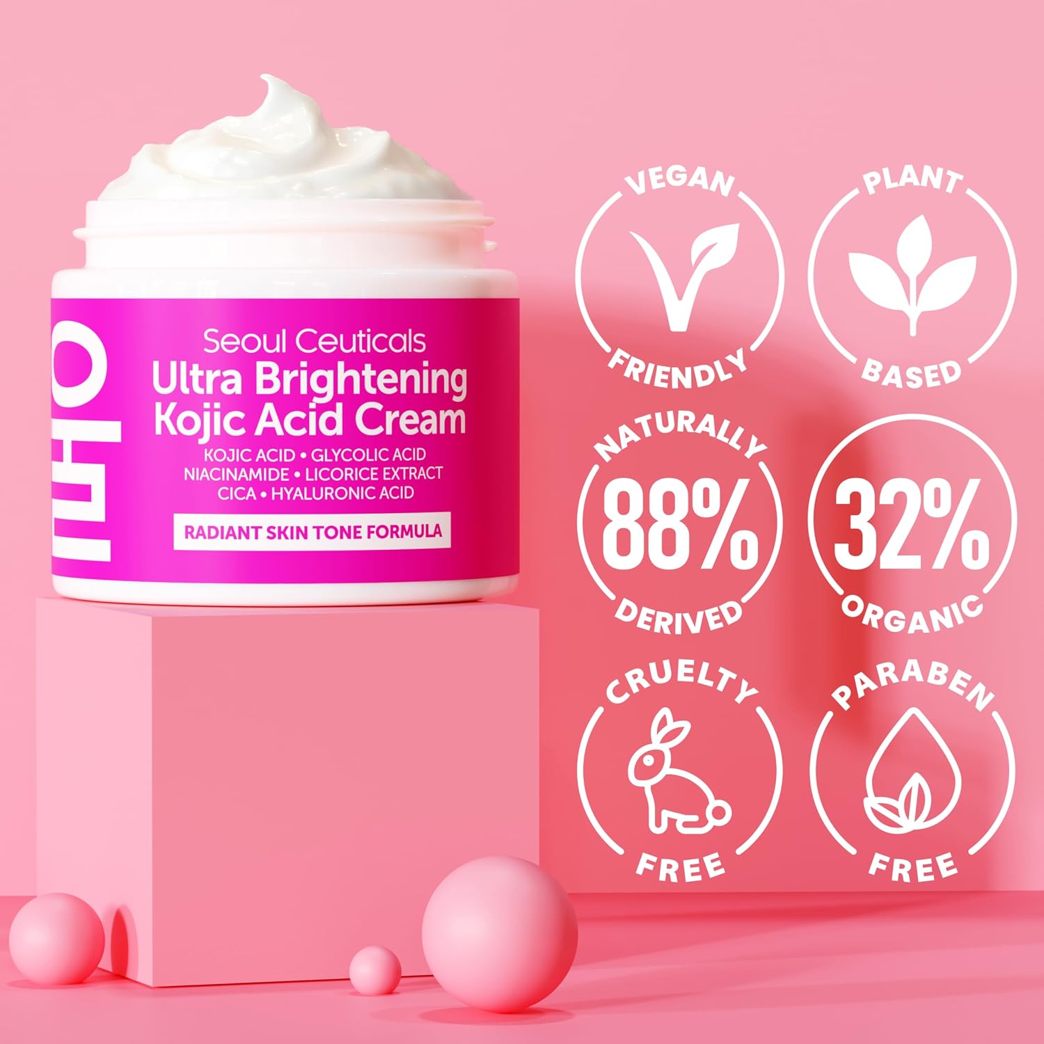SeoulCeuticals Korean Kojic Acid Cream Dark Spot Remover - Also Contains Glycolic Acid. Niacinamide. Licorice Extract. Cica. Hyaluronic Acid 2oz : Beauty & Personal Care