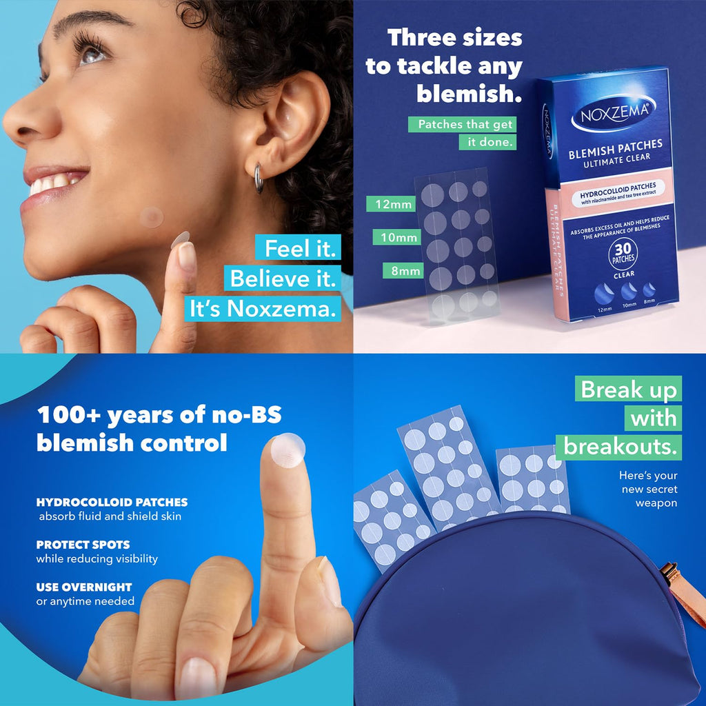 Noxzema Acne Skin Care Bundle – Ultimate Clear Blemish Patches with Niacinamide and Tea Tree + Original Deep Cleansing Cream. Facial Cleanser