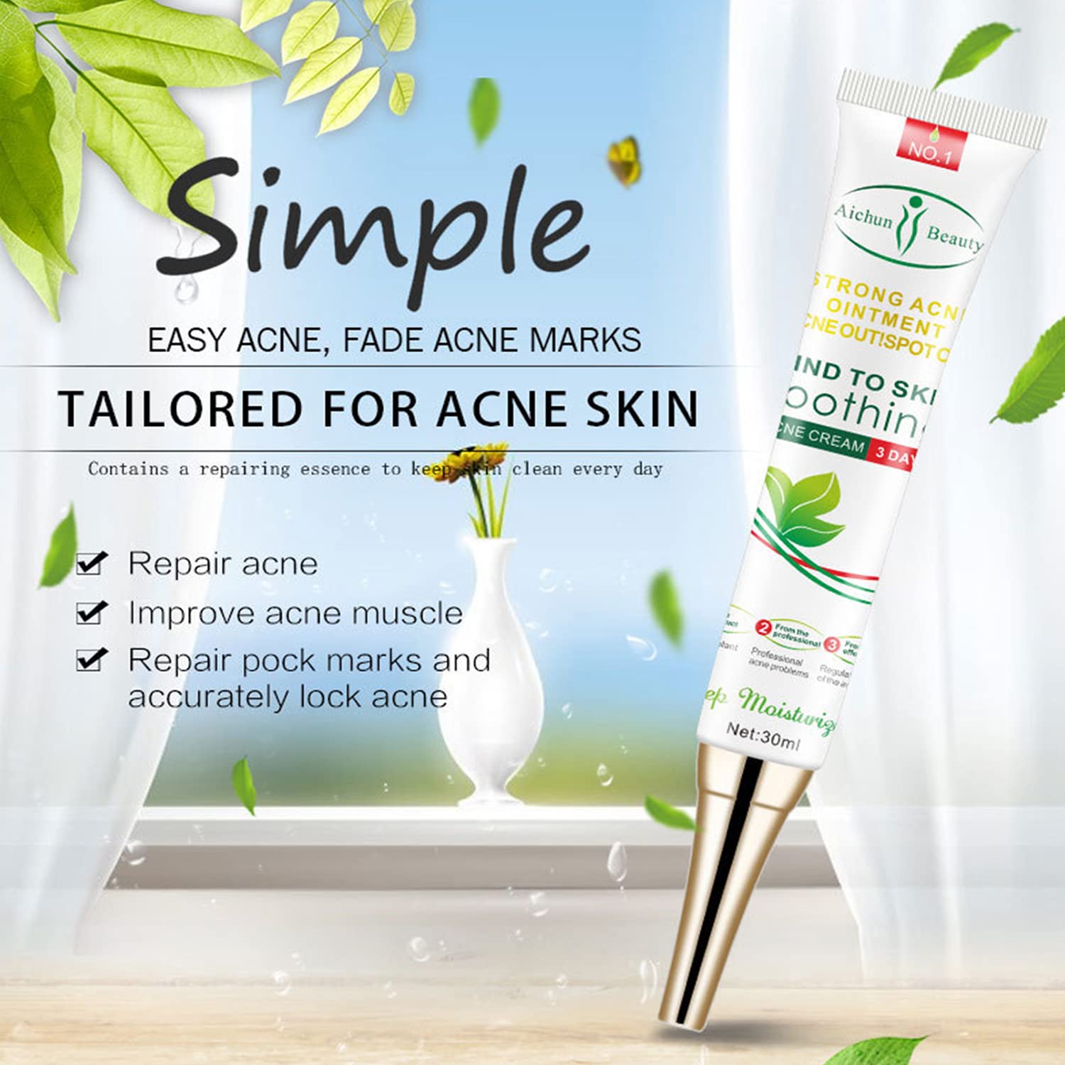 Face Acne Cleaning Cream Skin Care Remove Repair Comedone Pimple Acne Face Acne Cream 30ml/1.0fl.oz : Beauty & Personal Care
