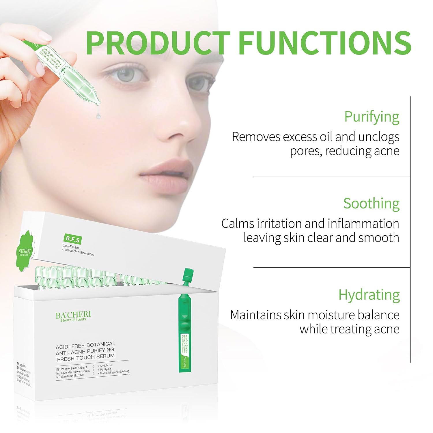 Gentle Botanical Acne Treatment for Face – Acid-Free Spot Facial Serum with Niacinamide & Witch Hazel. Soothes Redness & Controls Breakouts for Sensitive. Oily & Acne-Prone Skin – 1.2 ml × 30 Ampoules