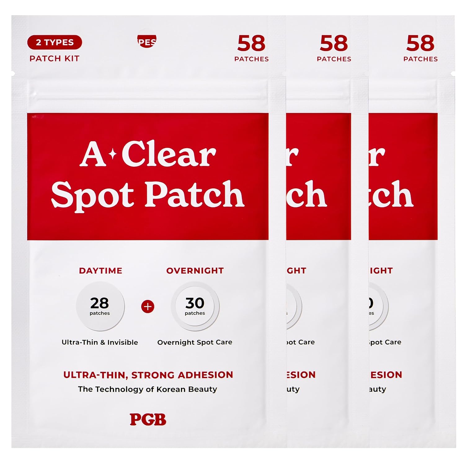 PGB A-CLEAR SPOT Pimple Patches. 3 Sizes – Day & Night Hydrocolloid Acne Patches – Invisible. Absorbs Zits & Blemishes. Korean Skin Care
