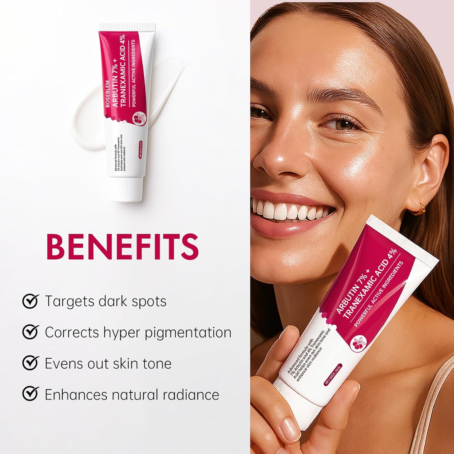 Roseblem Arbutin 7% + Tranexamic Acid 4% Face Cream for Dark Spots & Uneven Skin Tone – Hydrating. Non-Irritating. Safe for Sensitive Skin 1.76 oz (Pack of 1) : Beauty & Personal Care
