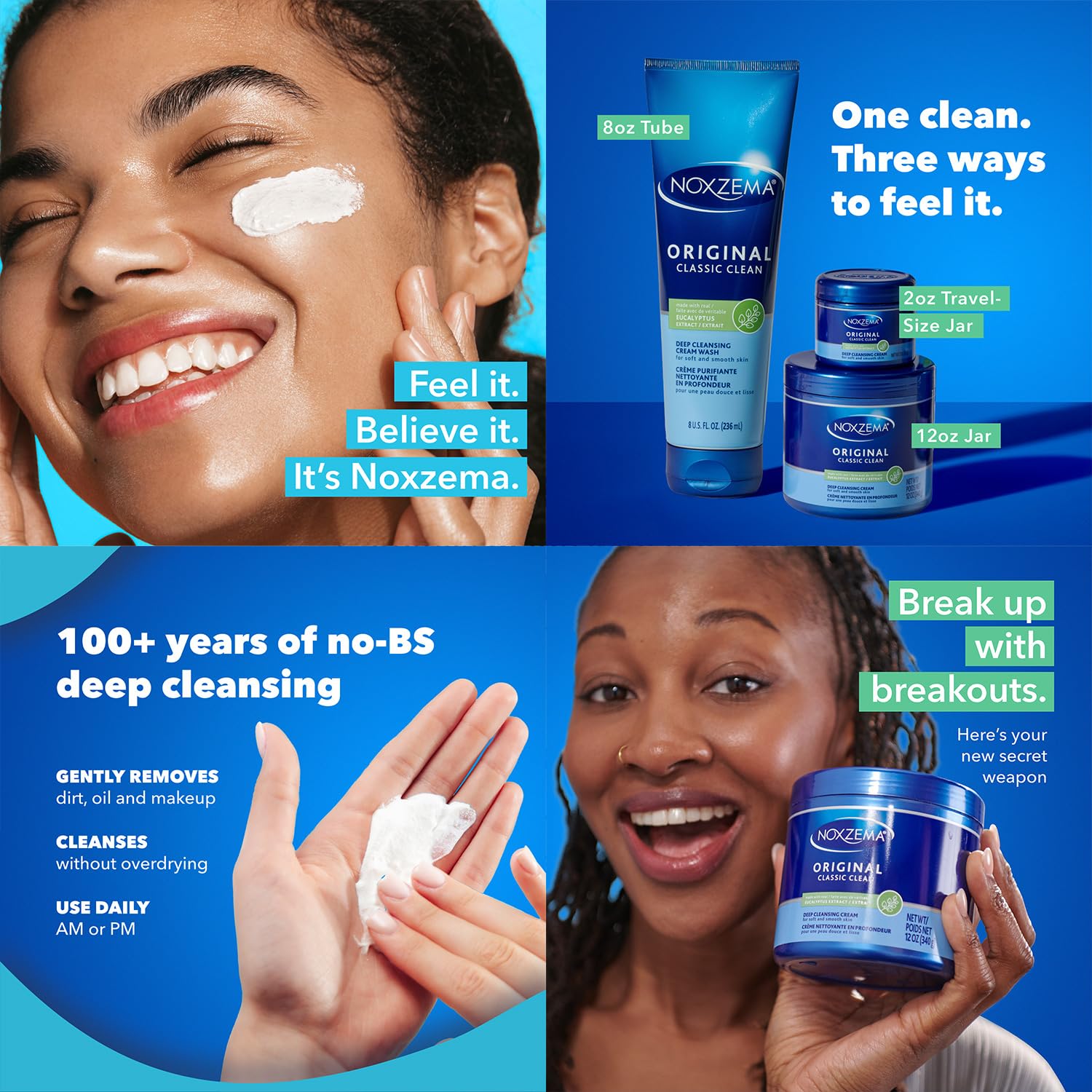 Noxzema Acne Skin Care Bundle – Ultimate Clear Blemish Patches with Niacinamide and Tea Tree + Original Deep Cleansing Cream. Facial Cleanser