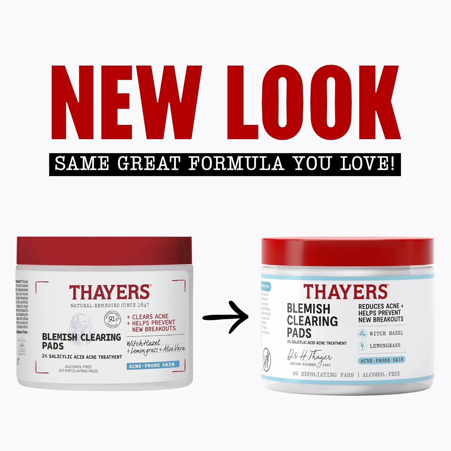 Thayers Blemish Clearing Acne Pads. Salicylic Acid Acne Treatment for Face. Pore Reducing. Exfoliating. and Soothing Skincare. Witch Hazel Toner Pads. 60 Ct