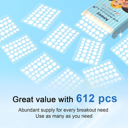 Acne Pimple Patch- 2 Sizes 612 Dots Thin & Thick Hydrocolloid Patches for Face with Witch Hazel. Tea Tree & Calendula Oil. Extra Adhesion Pimple Patches for Face Zit Patch Acne Dots