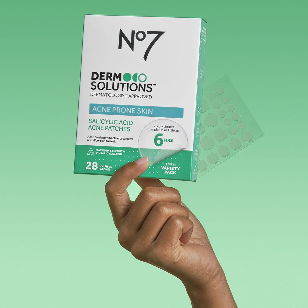 No7 Derm Solutions 2% Salicylic Acid Pimple Patches for Face - Invisible Spot Treatment for Blemish Prone Skin - Acne Patches in Four Sizes - Fragrance Free Facial Skin Care Products (28 ct) : Beauty & Personal Care