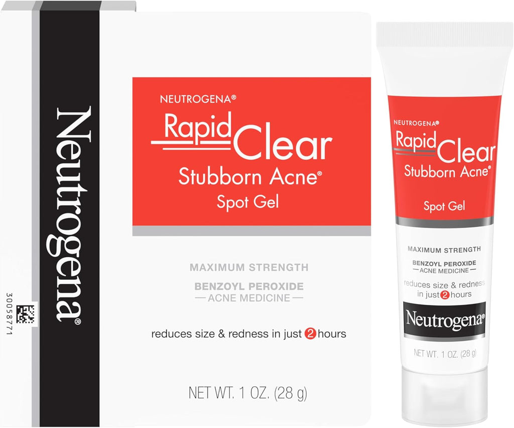 Neutrogena Rapid Clear Stubborn Acne Spot Treatment Gel. Maximum Strength 10% Benzoyl Peroxide Treatment Medication for Acne Prone Skin. Pimple Cream Reduces Size & Redness. 1 oz : Beauty & Personal Care
