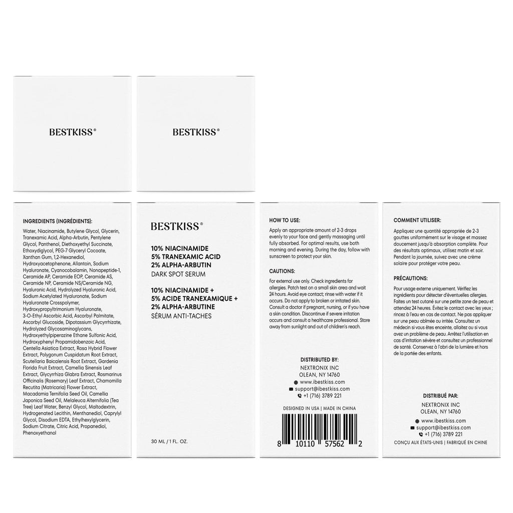Bestkiss 10% Niacinamide 5% Tranexamic Acid 2% Alpha-Arbutin Dark Spot Serum with Ceramides. Hyaluronic Acid Centella & Asiatica - Vegan Paraben Fragrance Cruelty Free 1 FL OZ : Beauty & Personal Care