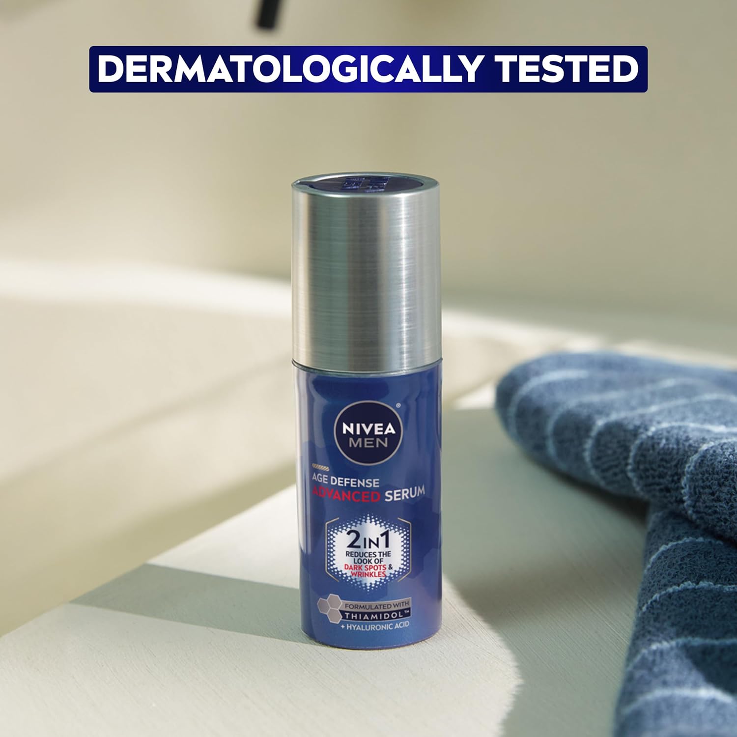 MEN Age Defense Advanced Face Serum for Dark Spots with Thiamidol (TM) + Hyaluronic Acid. Fast-Absorbing Face Serum for Men Helps Reduce Look of Dark Spots. Fine Lines & Wrinkles. 1 Fl Oz Bottle : Beauty & Personal Care