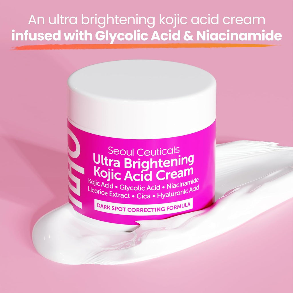 SeoulCeuticals Korean Kojic Acid Cream Dark Spot Remover - Also Contains Glycolic Acid. Niacinamide. Licorice Extract. Cica. Hyaluronic Acid 2oz : Beauty & Personal Care