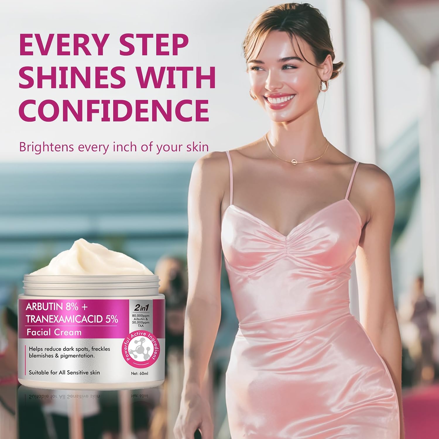 AiRunTech Arbutin 8% & Tranexamic Acid 5% Cream. Help Fade Dark Spots. Freckles. Blemishes. and Pigmentation. Firm and Moisturize the skin 60ML