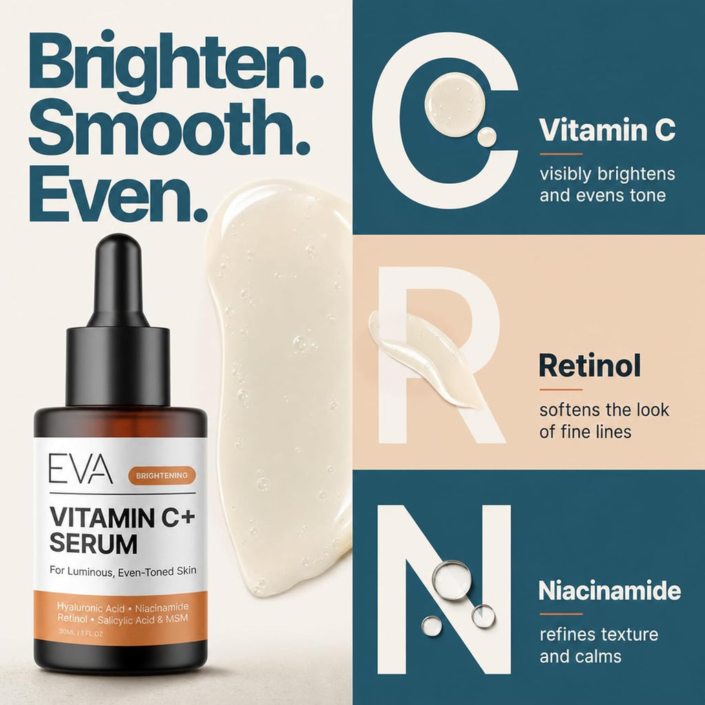 Eva Naturals Vitamin C Serum for Face – Anti Aging Dark Spot Remover & Corrector with Retinol. Hyaluronic Acid. Niacinamide & Salicylic Acid