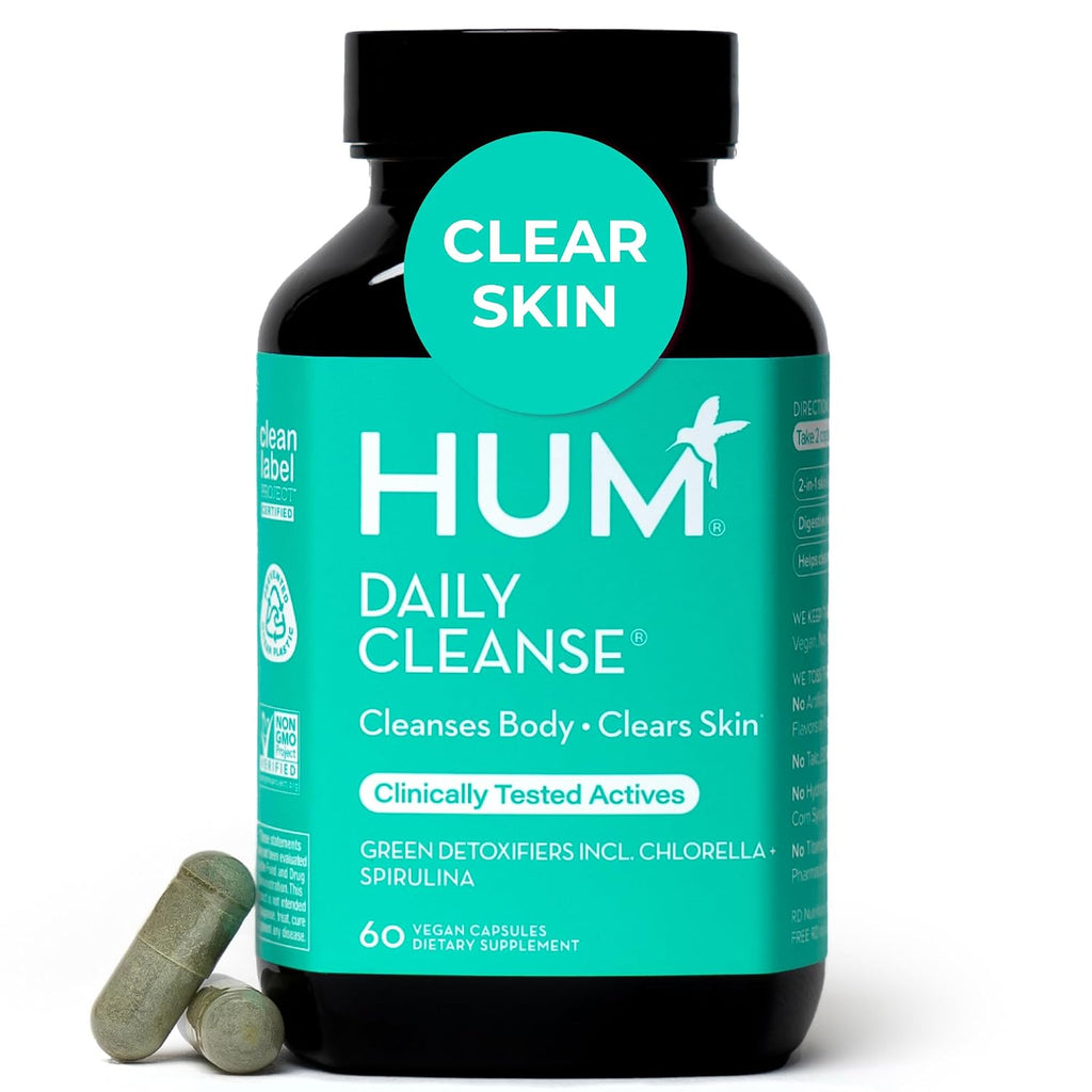 Daily Cleanse Acne Supplements for Women & Men. Gentle Digestive Cleanse for Clear Skin Support. Zinc. Spirulina. Chlorella. Detoxifying Herbs. Organic Algae. Skin Vitamins Supplement. 60 Capsules