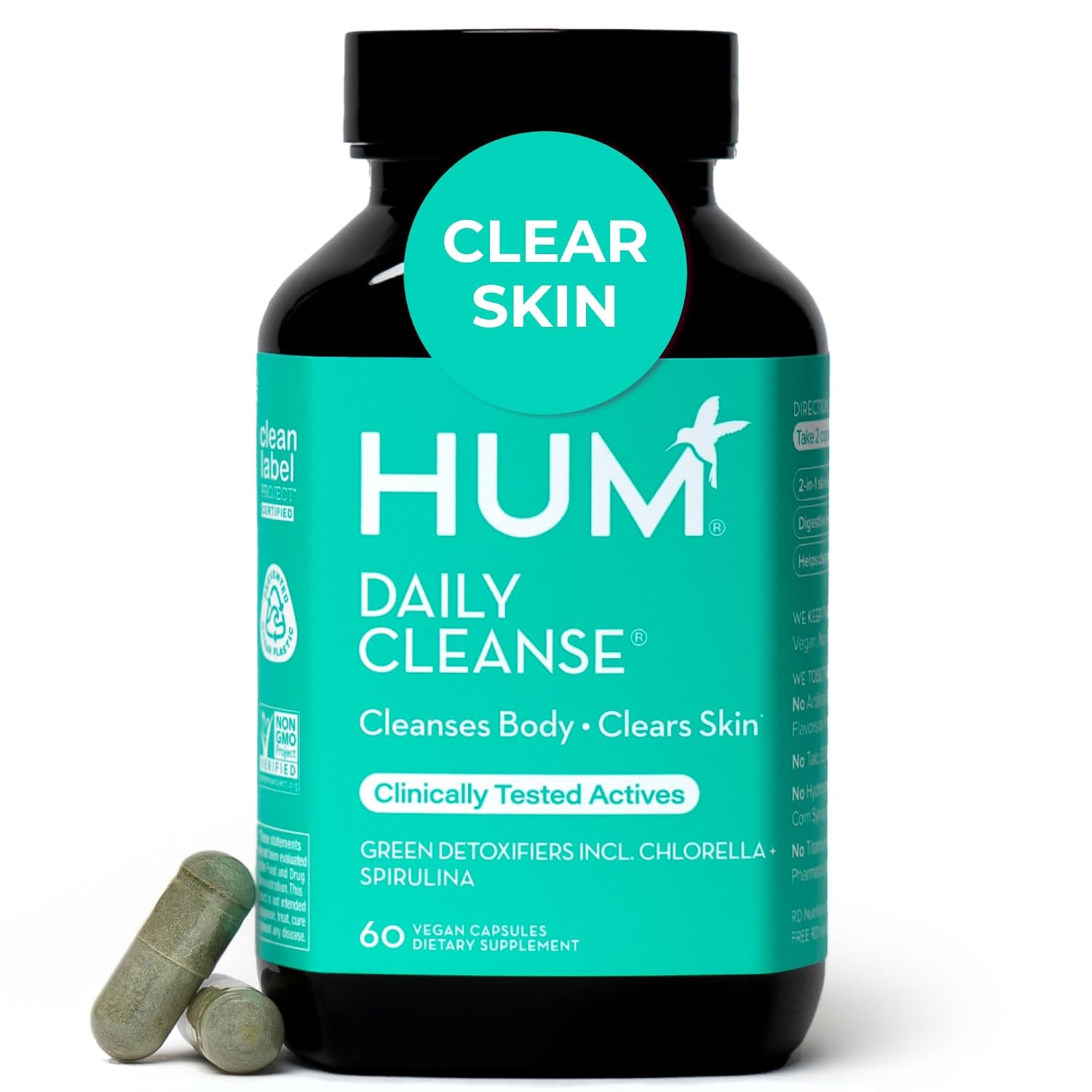 Daily Cleanse Acne Supplements for Women & Men. Gentle Digestive Cleanse for Clear Skin Support. Zinc. Spirulina. Chlorella. Detoxifying Herbs. Organic Algae. Skin Vitamins Supplement. 60 Capsules