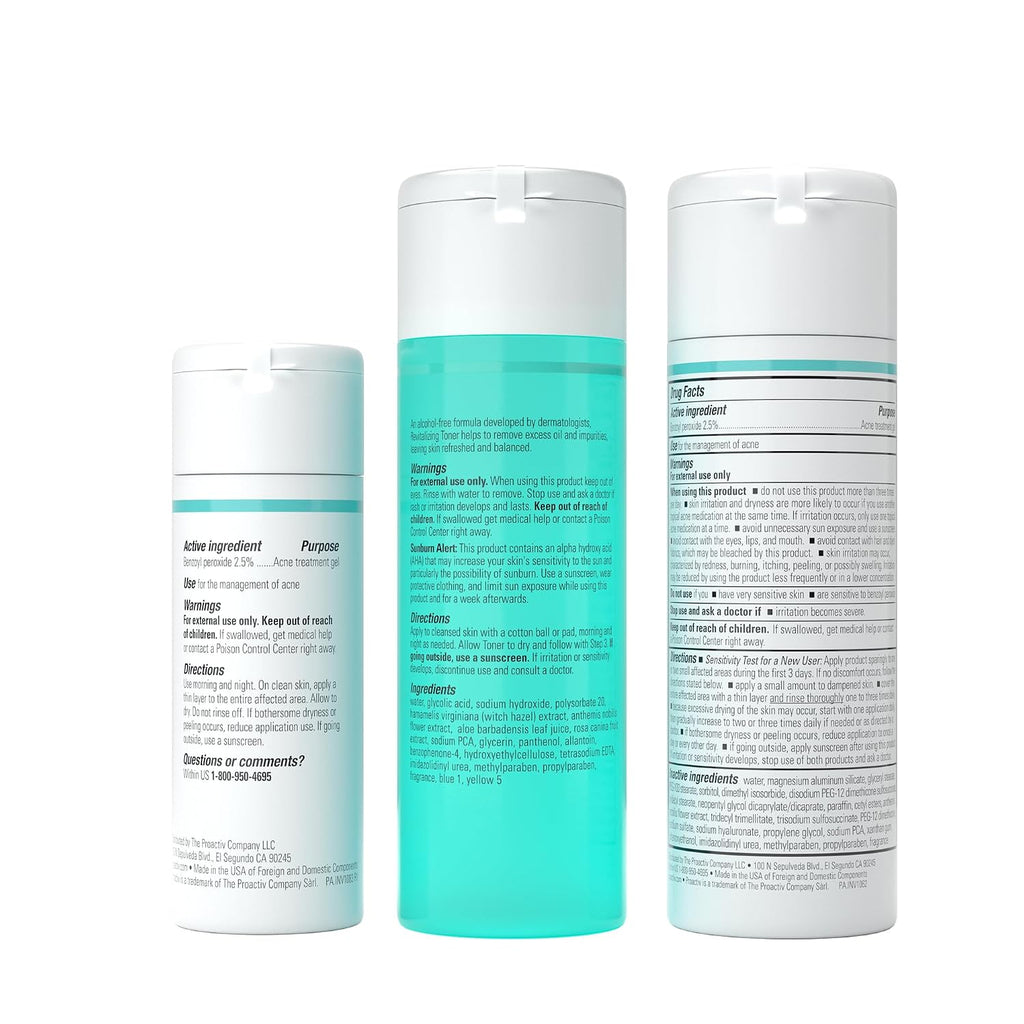 Proactiv 3 Step Acne Treatment - Benzoyl Peroxide Face Wash. Repairing Acne Spot Treatment for Face And Body. Exfoliating Toner - 60 Day Complete Acne Skin Care Kit