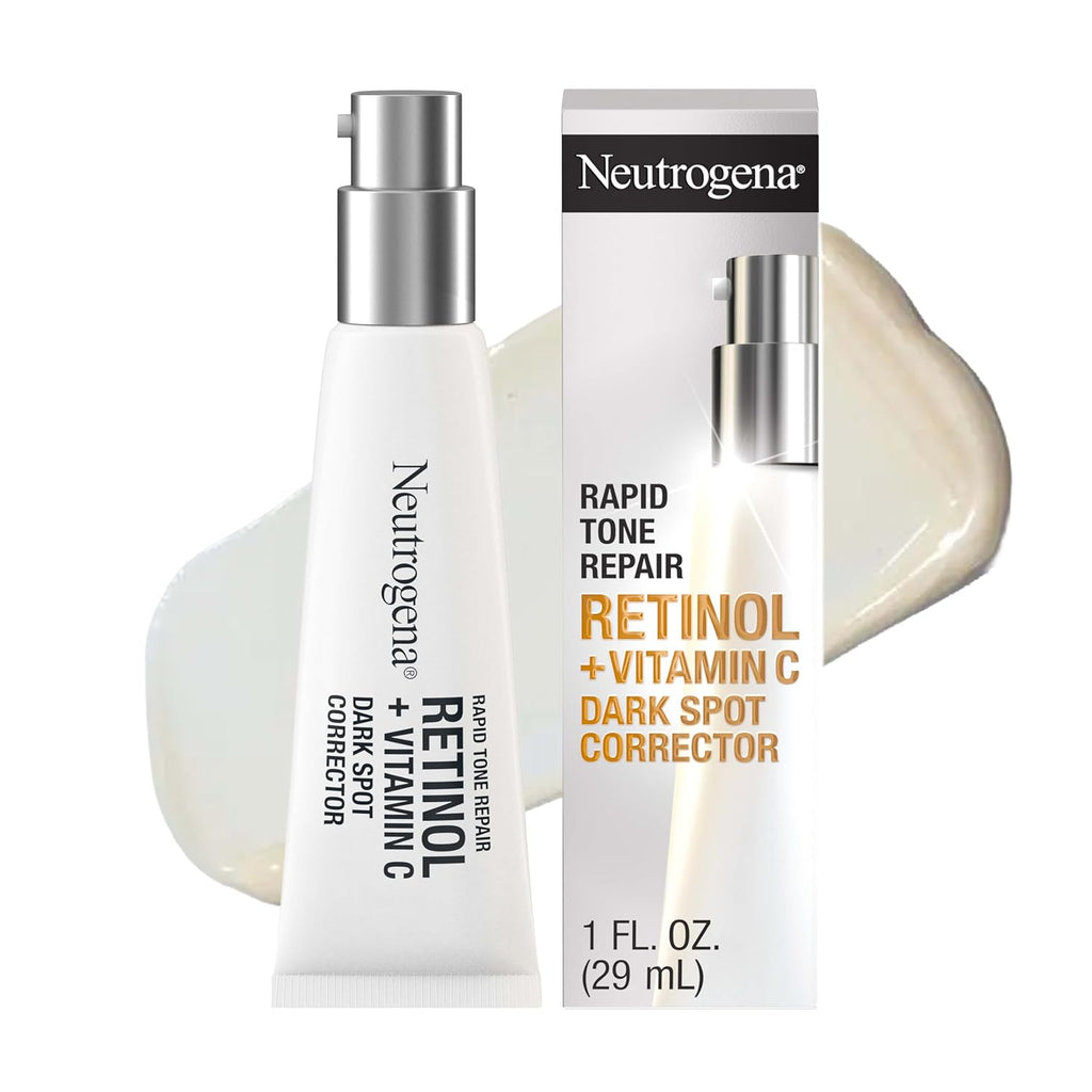 Neutrogena Rapid Tone Repair Retinol + Vitamin C Dark Spot Corrector for Face Daily Anti-Aging Serum Brightens and Evens Tone. Mineral Oil and Dye Free. 1 fl oz