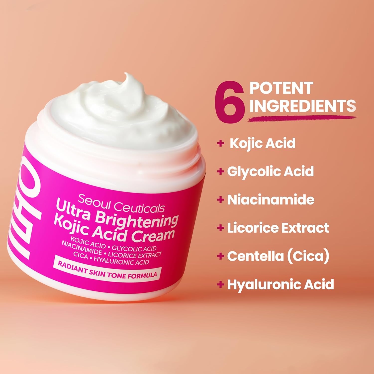 SeoulCeuticals Korean Kojic Acid Cream Dark Spot Remover - Also Contains Glycolic Acid. Niacinamide. Licorice Extract. Cica. Hyaluronic Acid 2oz : Beauty & Personal Care