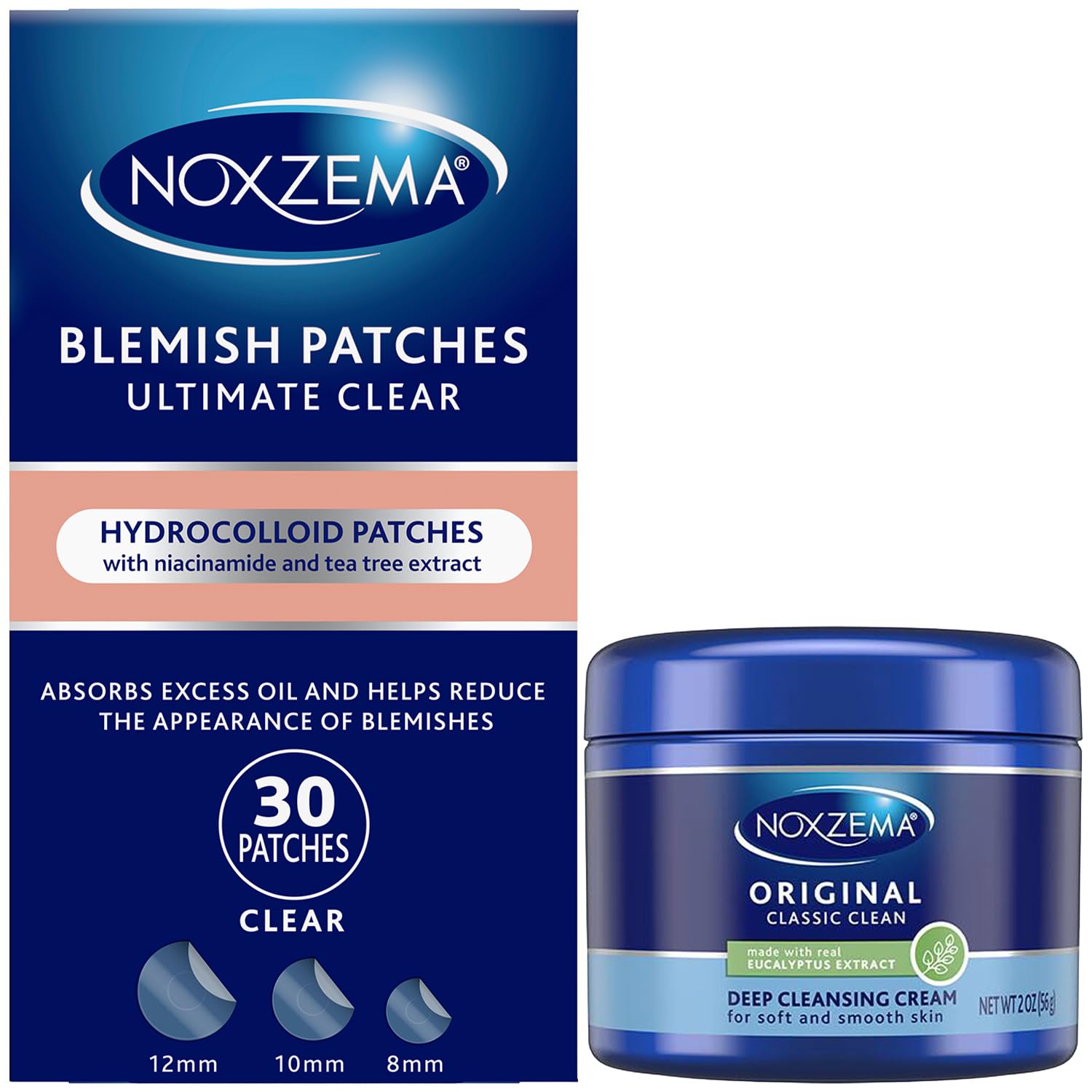 Noxzema Acne Skin Care Bundle – Ultimate Clear Blemish Patches with Niacinamide and Tea Tree + Original Deep Cleansing Cream. Facial Cleanser