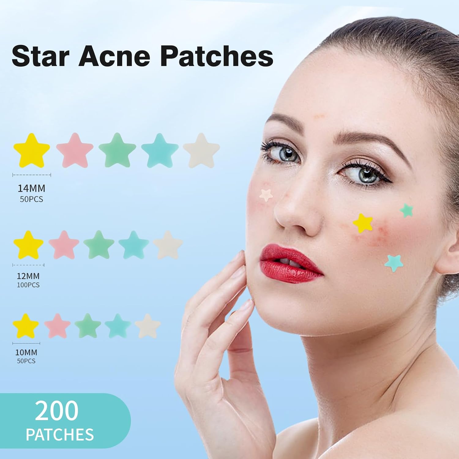 QUSTERE Pimple Patches for Face. Hydrocolloid Acne Patches. Cute Star Zit Covers. Colorful Spot Stickers with Tea Tree. Salicylic Acid & Cica Oil| 3 Sizes (10mm. 12mm & 14mm)