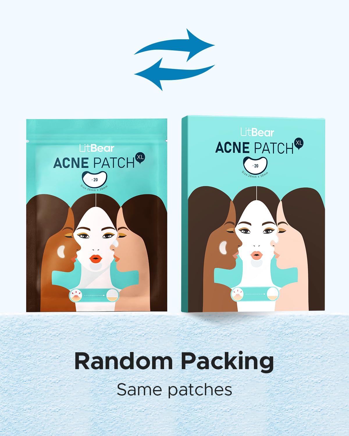 LitBear Acne Patches Large. Hydrocolloid Pimple Patches for Breakouts. Zit and Blemish. Large Acne Patches for Face. Chin. Back and Body with Tea Tree & Calendula Oil