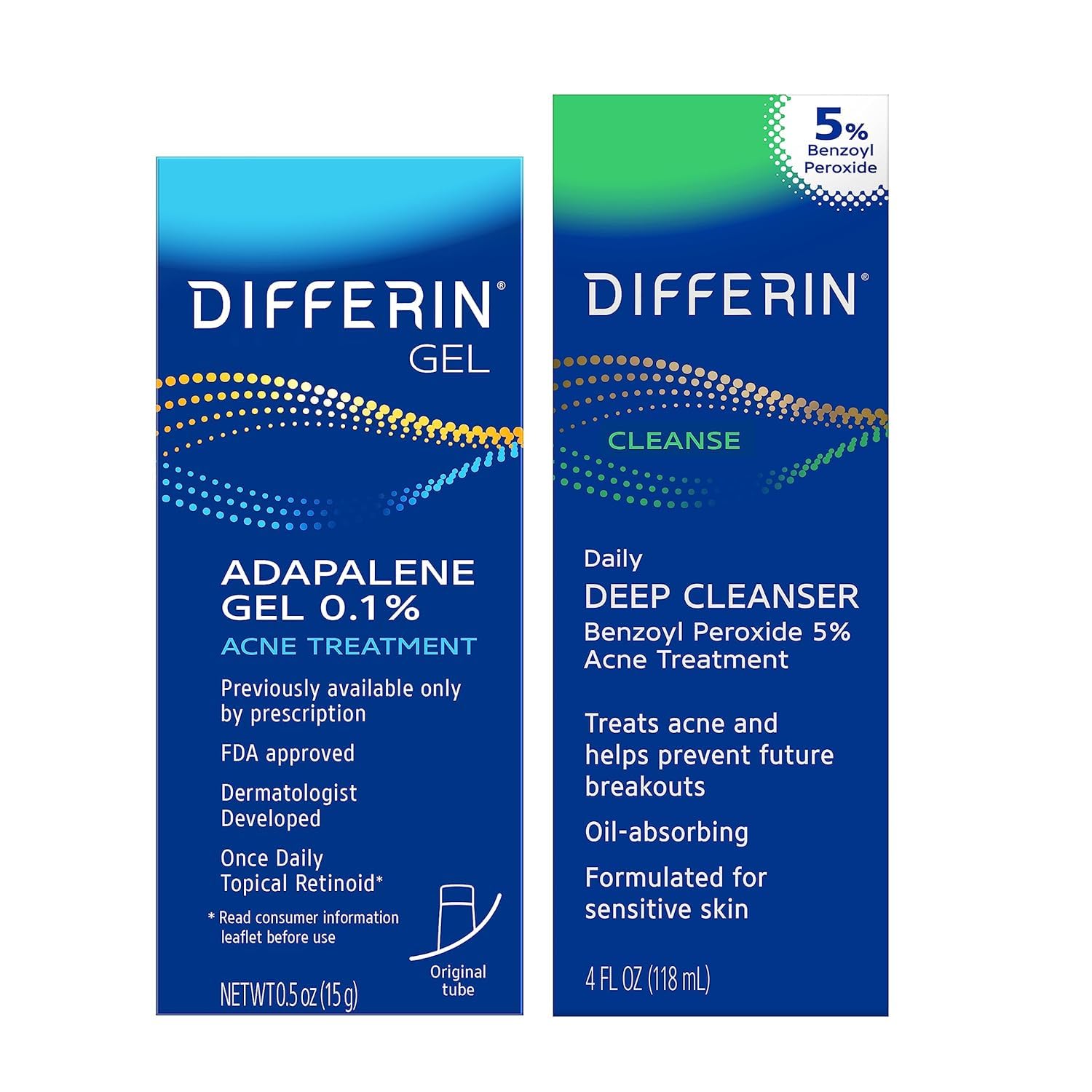 Acne Skin Care Kit. Differin Gel Retinoid Acne Treatment for Face with 0.1% Adapalene & 5% Benzoyl Peroxide Face Wash & Body Wash. Designed for Pimple and Acne Prone Skin