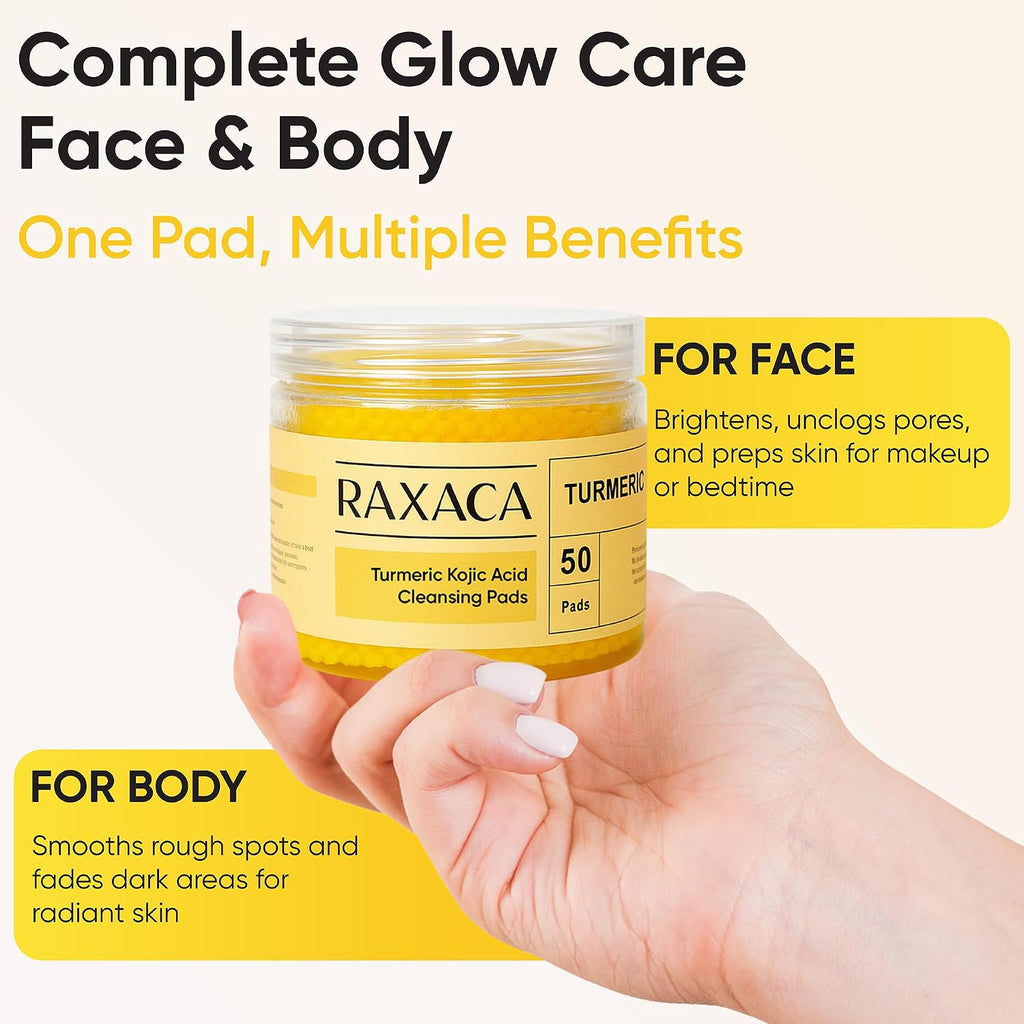 Kojic Acid & Turmeric Facial Cleansing Pads. 50 Count. Vitamin C. Gentle Exfoliating Cotton Pads for Brighter & Refreshed Looking Skin. Daily Facial Cleansing Pads : Beauty & Personal Care