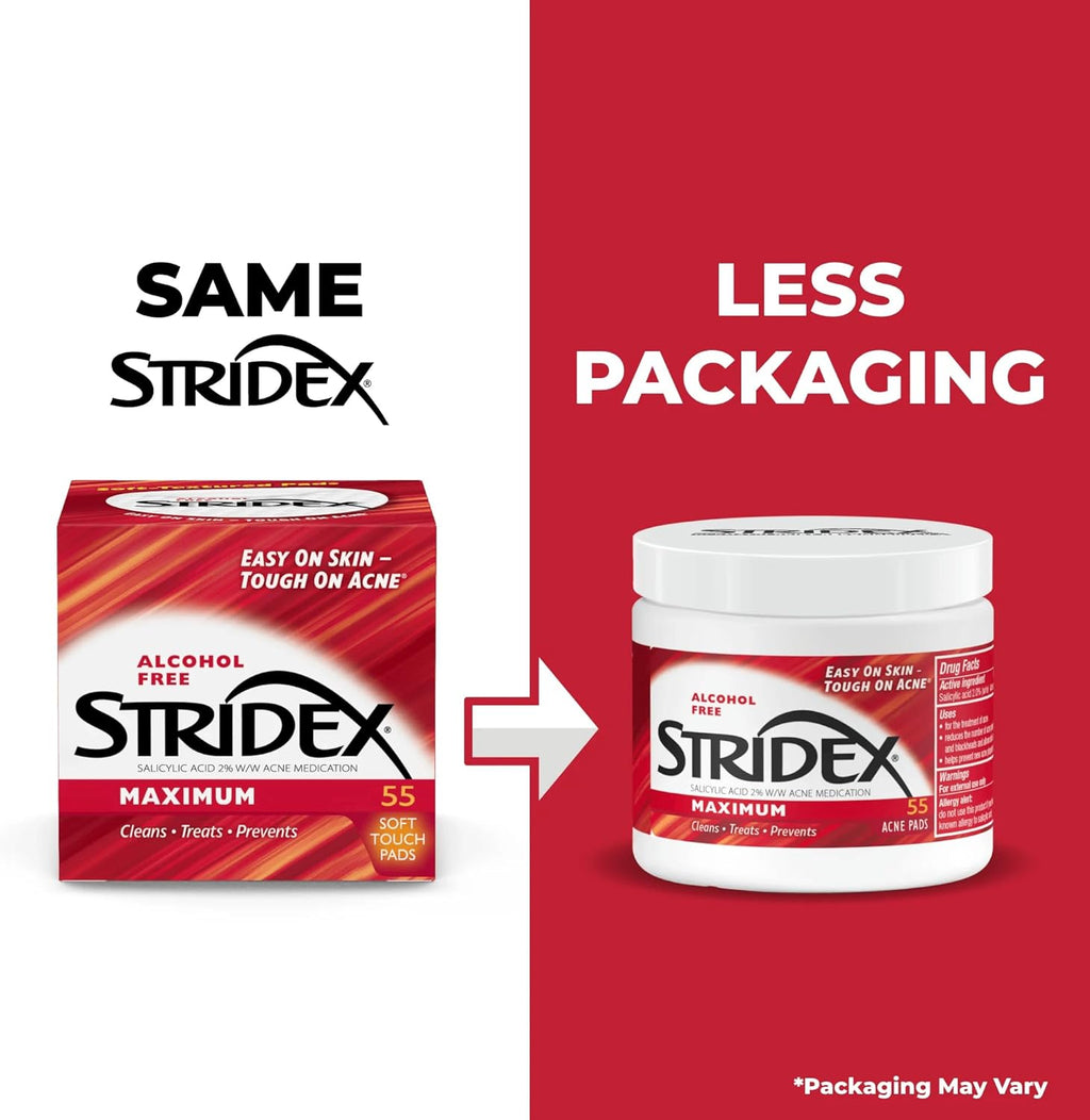 Stridex Medicated Acne Pads. Maximum. 55 Count – Facial Cleansing Wipes. Alcohol Free. Acne Treatment for Face. For Moderate Acne. Smooth Application : Beauty & Personal Care