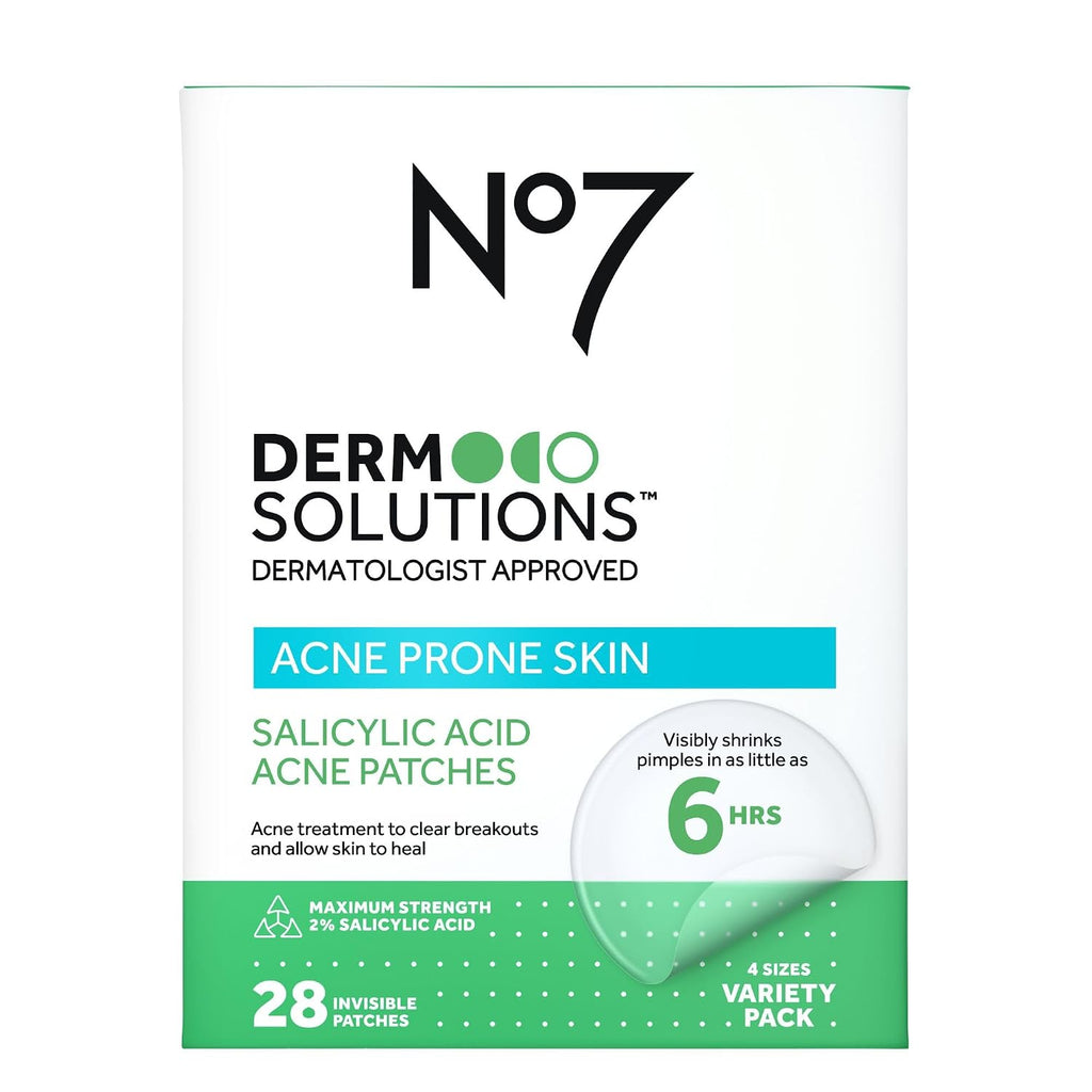 No7 Derm Solutions 2% Salicylic Acid Pimple Patches for Face - Invisible Spot Treatment for Blemish Prone Skin - Acne Patches in Four Sizes - Fragrance Free Facial Skin Care Products (28 ct) : Beauty & Personal Care
