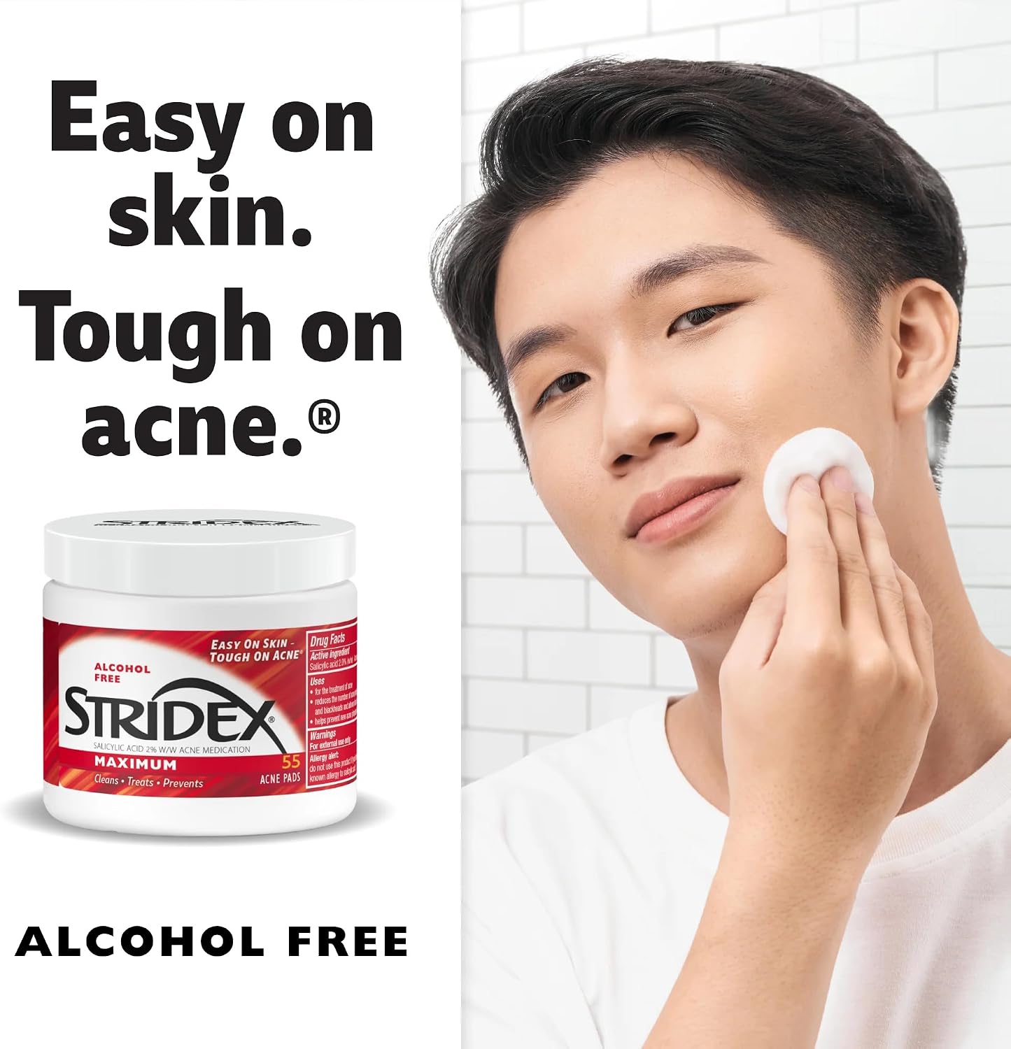 Stridex Medicated Acne Pads. Maximum. 55 Count – Facial Cleansing Wipes. Alcohol Free. Acne Treatment for Face. For Moderate Acne. Smooth Application : Beauty & Personal Care