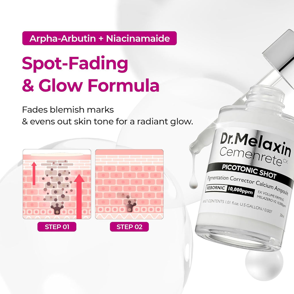 Dr.Melaxin Picotonic Shot Serum 1.01 fl.oz - Alpha-Arbutin and Niacinamide Dark Spot Corrector Serum. Pigmentation Corrector for Uneven Skin Tone. Blemish Marks. K-Beauty Face Serum : Beauty & Personal Care