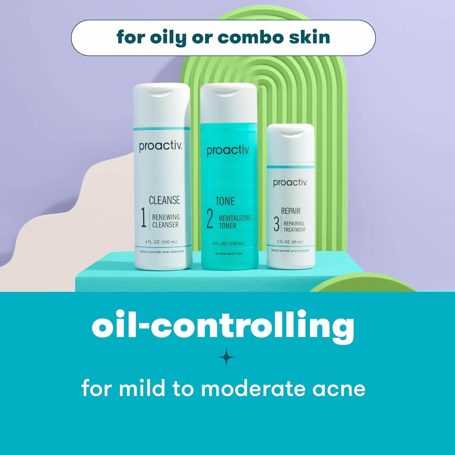 Proactiv 3 Step Acne Treatment - Benzoyl Peroxide Face Wash. Repairing Acne Spot Treatment for Face And Body. Exfoliating Toner - 60 Day Complete Acne Skin Care Kit