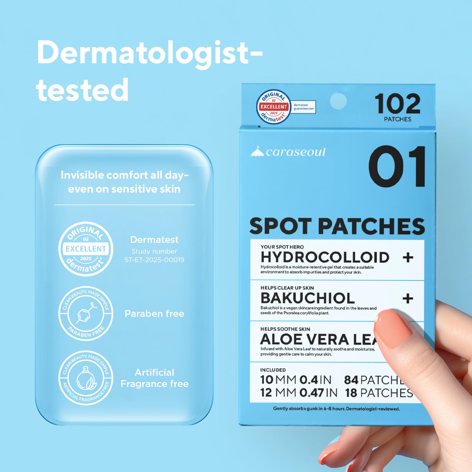 caraseoul Pimple Patches. 2 Size Hydrocolloid Acne Patch for Zits and Blemishes. Bakuchiol & Aloe Vera. Korean Skin Care. Easy to Use – Dermatology Tested