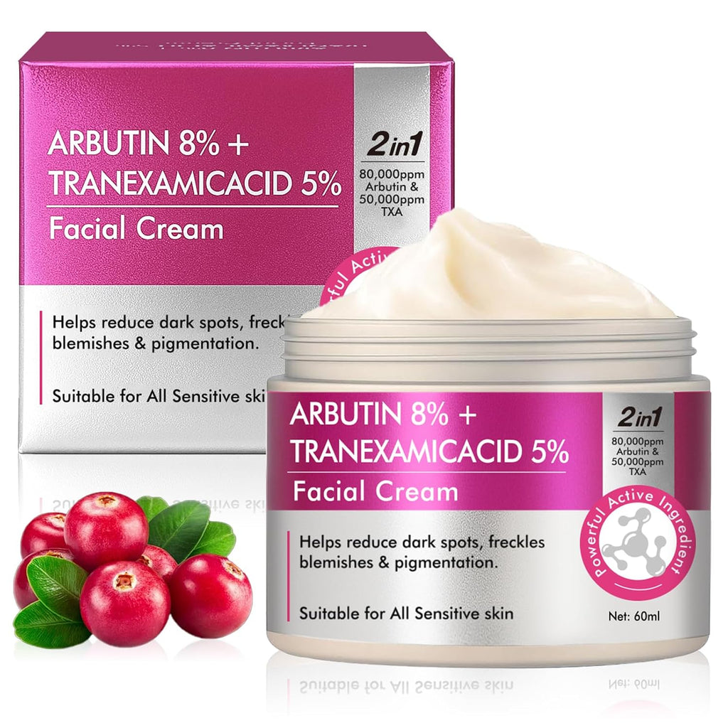 AiRunTech Arbutin 8% & Tranexamic Acid 5% Cream. Help Fade Dark Spots. Freckles. Blemishes. and Pigmentation. Firm and Moisturize the skin 60ML