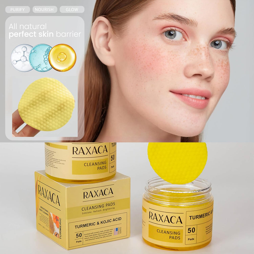 Kojic Acid & Turmeric Facial Cleansing Pads. 50 Count. Vitamin C. Gentle Exfoliating Cotton Pads for Brighter & Refreshed Looking Skin. Daily Facial Cleansing Pads : Beauty & Personal Care