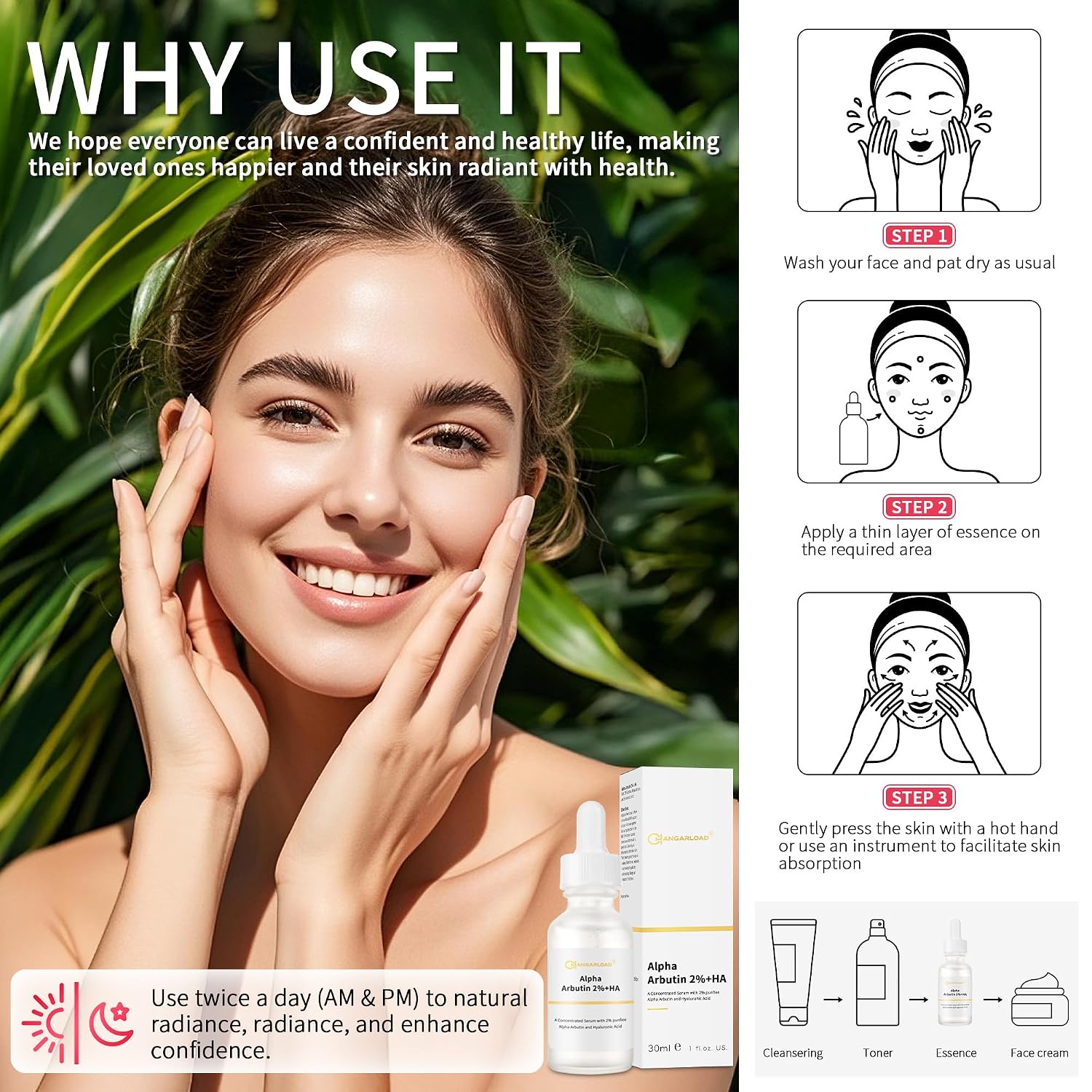 Alpha Arbutin 2% Serum for Dark Spots. Acne Scars. Pore Minimizer. Hydration & Removing Pigmentation - Hyaluronic Acid Serum. 1 Pcs 30 ML