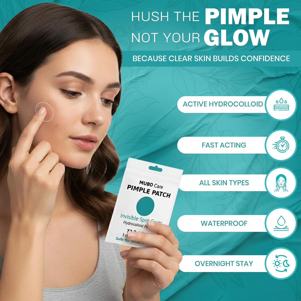 Mubo Care Pimple Patch – Hydrocolloid Acne Dots for Face. Invisible and Waterproof Blemish Spot Treatment – Fast Healing Pimple Stickers for All Skin Types