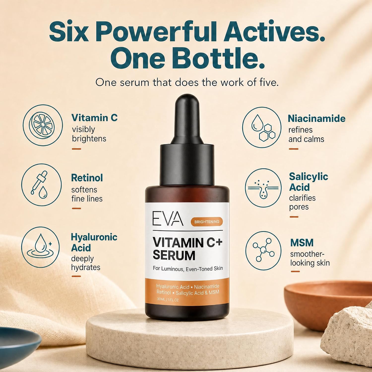 Eva Naturals Vitamin C Serum for Face – Anti Aging Dark Spot Remover & Corrector with Retinol. Hyaluronic Acid. Niacinamide & Salicylic Acid