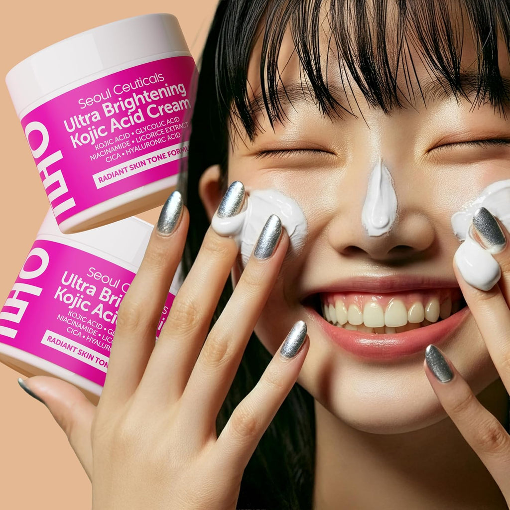 SeoulCeuticals Korean Kojic Acid Cream Dark Spot Remover - Also Contains Glycolic Acid. Niacinamide. Licorice Extract. Cica. Hyaluronic Acid 2oz : Beauty & Personal Care