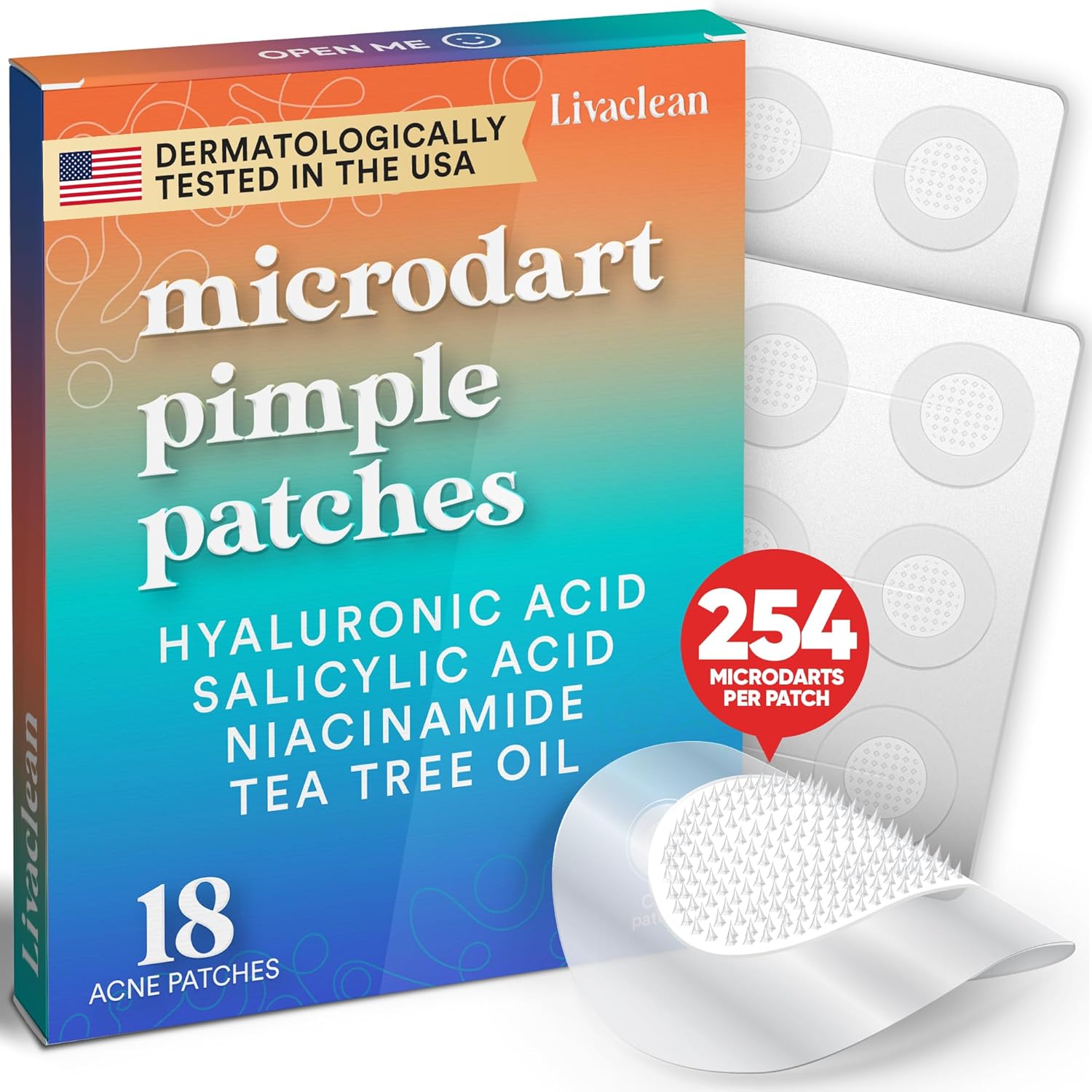 LivaClean 18 CT Microdart Acne Patch – Pimple Patches with Salicylic Acid & Tea Tree Oil – Dark Spot Patches for Face. Blemish Dots. Deep Pimple Patch. Salicylic and Hyaluronic Acid
