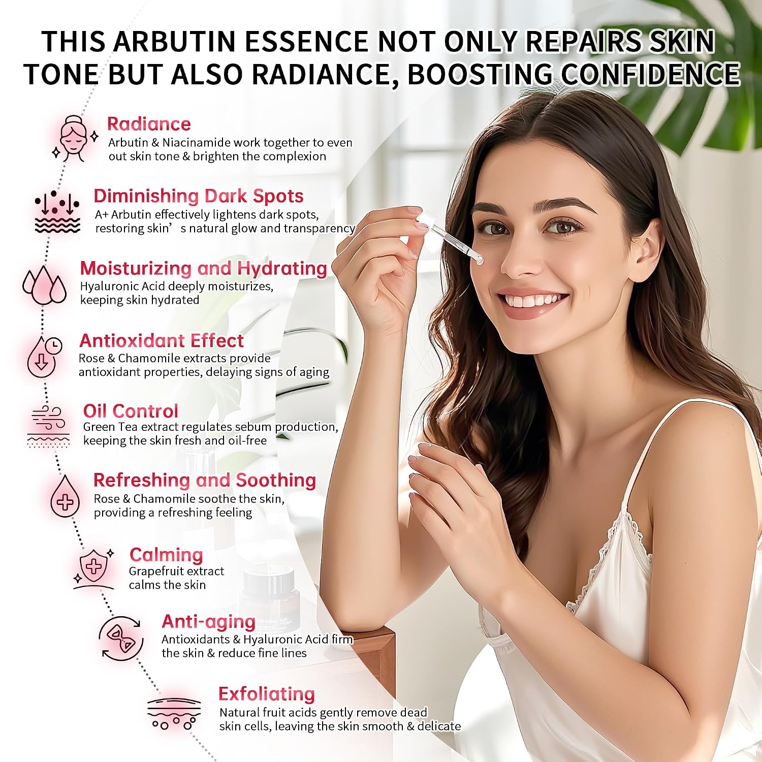 Alpha Arbutin 2% Serum for Dark Spots. Acne Scars. Pore Minimizer. Hydration & Removing Pigmentation - Hyaluronic Acid Serum. 1 Pcs 30 ML
