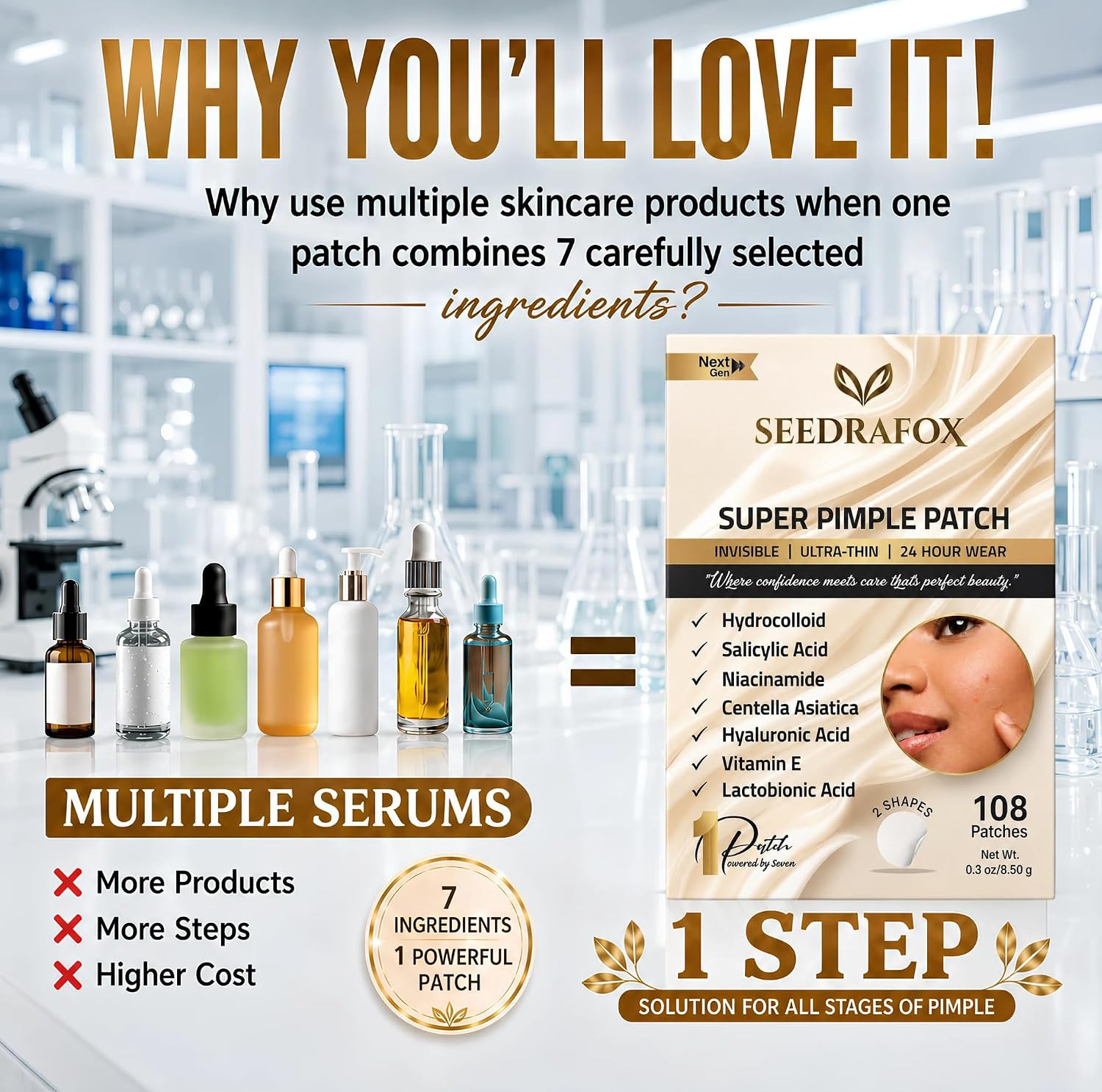 SEEDRAFOX Super Pimple Patch for Acne & Pimples | Hydrocolloid Acne Patch with Salicylic Acid & Niacinamide | Invisible Pimple Spot Patch | Ultra Thin Invisible Patches for Face | 108 Patches : Beauty & Personal Care