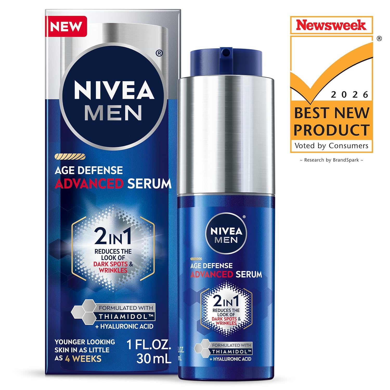 NIVEA MEN Age Defense Advanced Face Serum for Dark Spots with Thiamidol (TM) + Hyaluronic Acid. Fast-Absorbing Face Serum for Men Helps Reduce Look of Dark Spots. Fine Lines & Wrinkles. 1 Fl Oz Bottle : Beauty & Personal Care