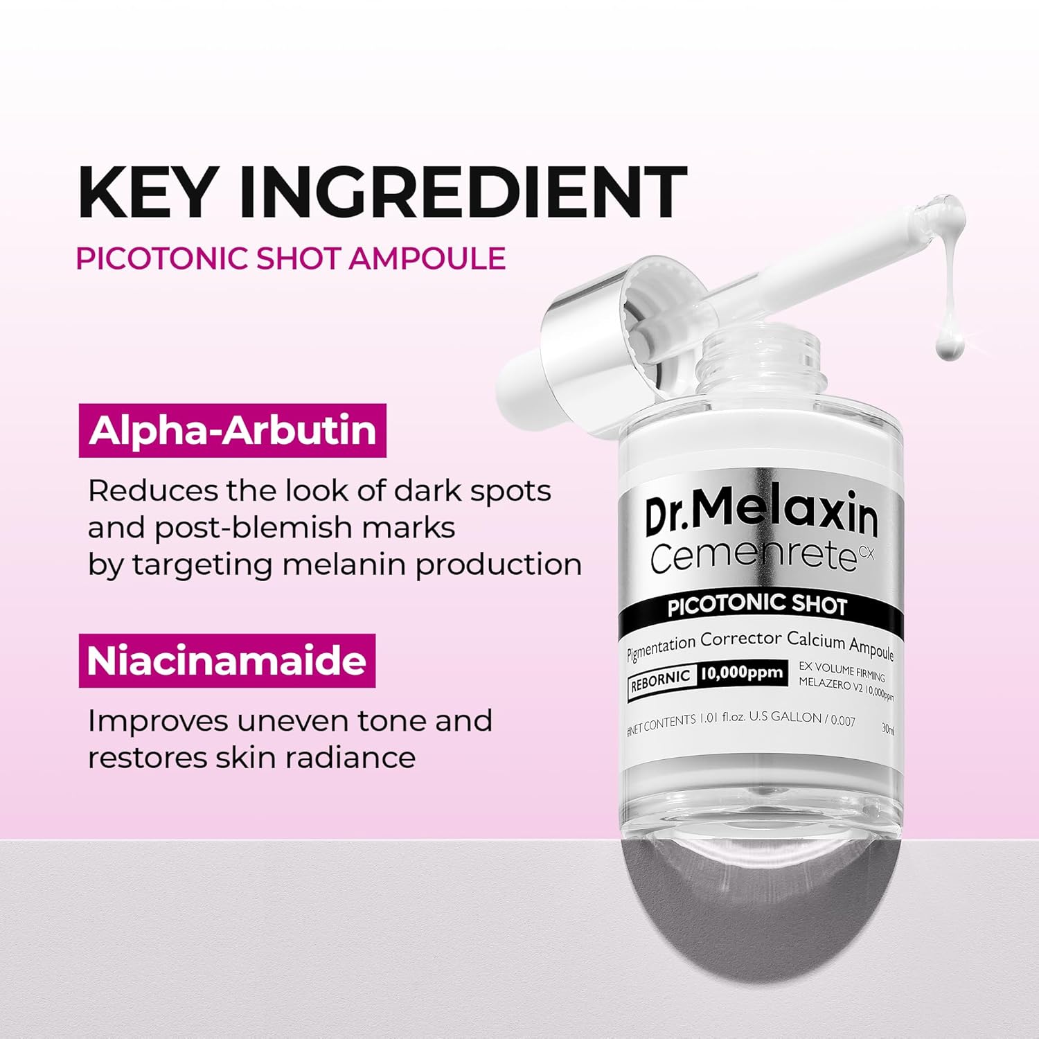 Dr.Melaxin Picotonic Shot Serum 1.01 fl.oz - Alpha-Arbutin and Niacinamide Dark Spot Corrector Serum. Pigmentation Corrector for Uneven Skin Tone. Blemish Marks. K-Beauty Face Serum : Beauty & Personal Care