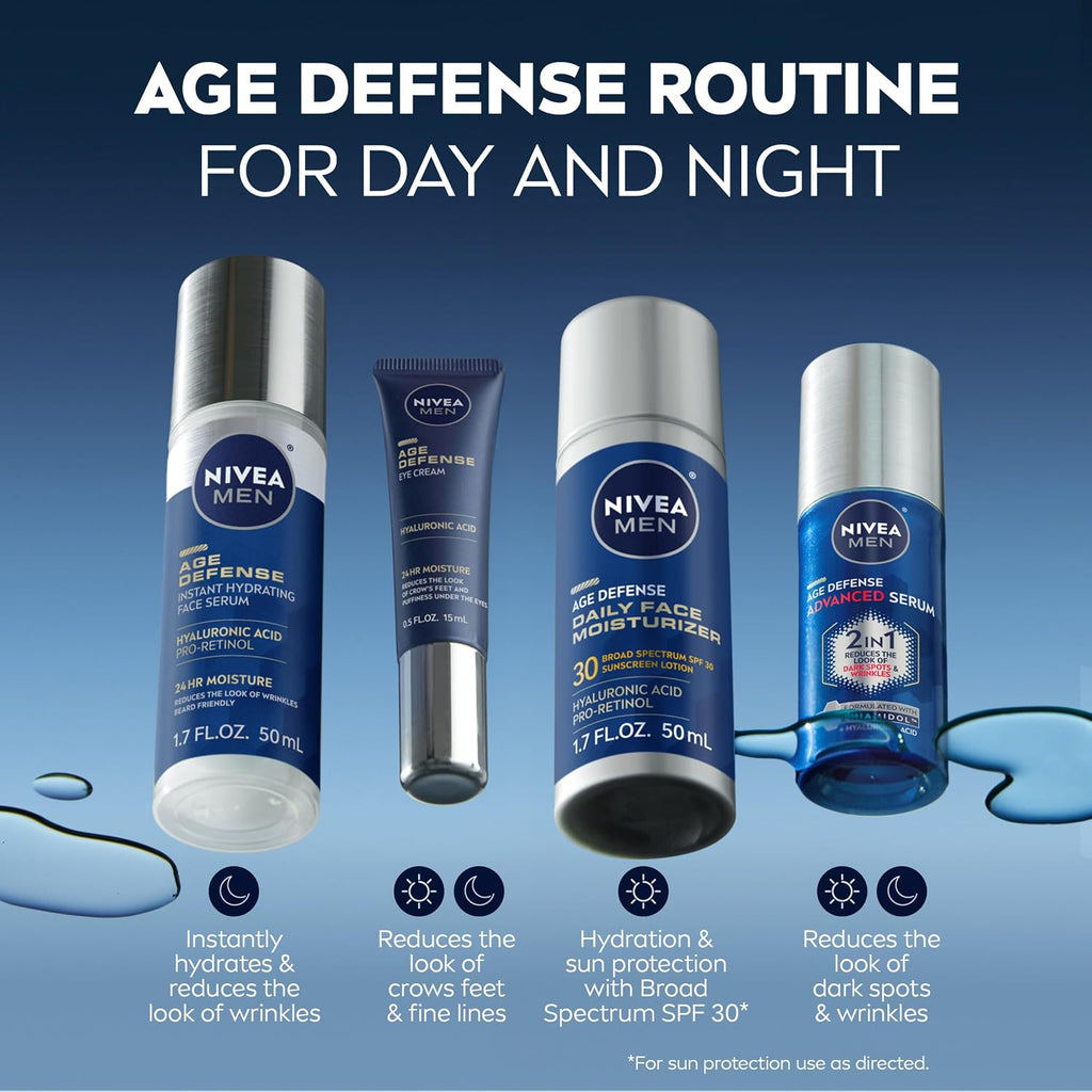 NIVEA MEN Age Defense Advanced Face Serum for Dark Spots with Thiamidol (TM) + Hyaluronic Acid. Fast-Absorbing Face Serum for Men Helps Reduce Look of Dark Spots. Fine Lines & Wrinkles. 1 Fl Oz Bottle : Beauty & Personal Care