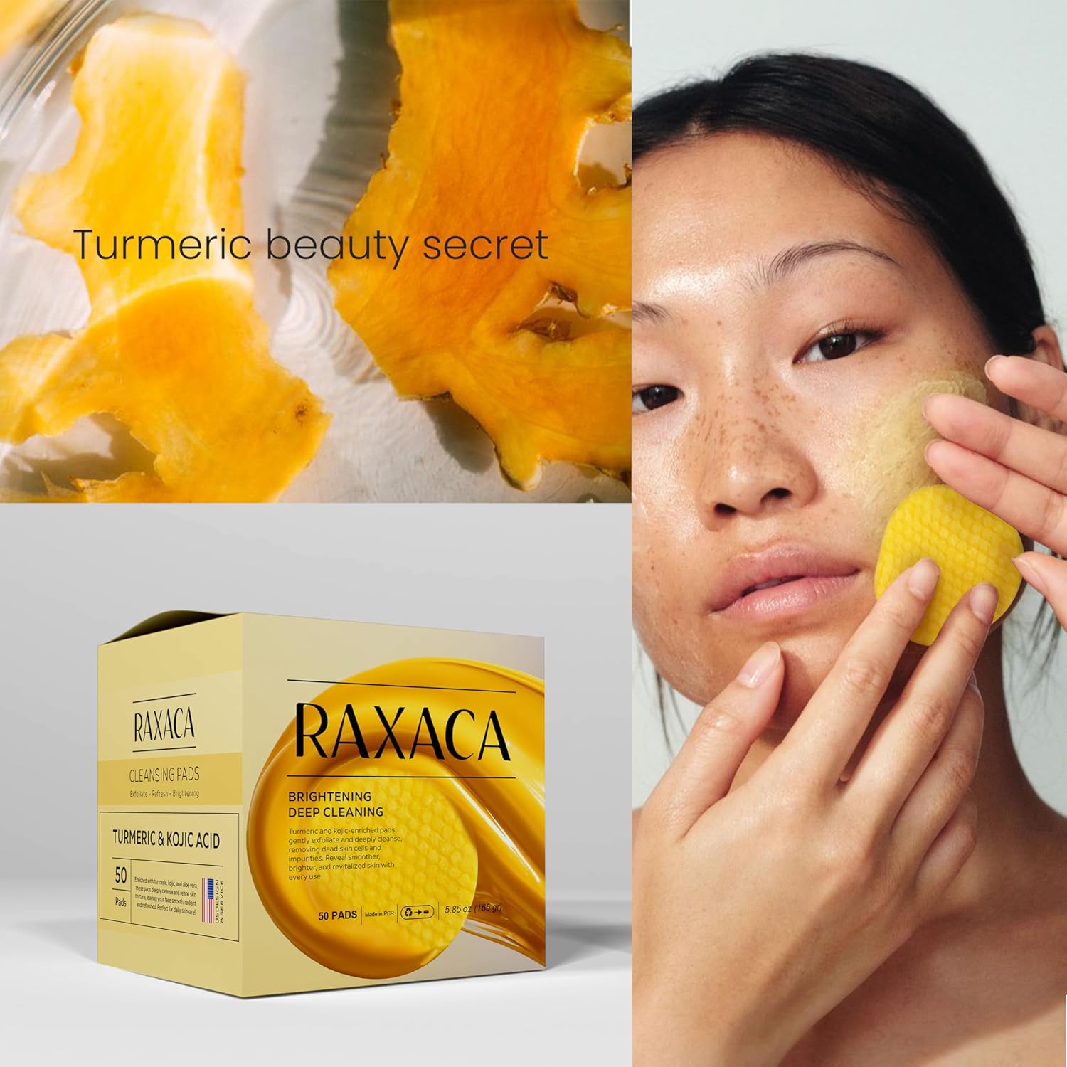Kojic Acid & Turmeric Facial Cleansing Pads. 50 Count. Vitamin C. Gentle Exfoliating Cotton Pads for Brighter & Refreshed Looking Skin. Daily Facial Cleansing Pads : Beauty & Personal Care