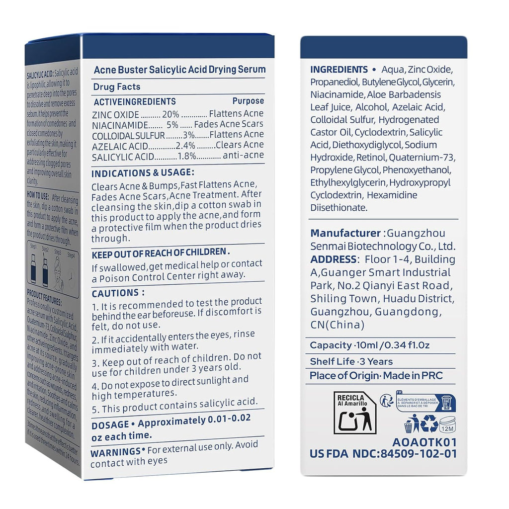 Salicylic Acid Acne Serum. Acne Drying Lotion for Acne-Prone Sensitive Skin. Shrinks Pimples Overnight. Fade Acne Marks. 20% Zinc Oxide Medicated Spot Treatment for Pimples and Blemishes. 0.34 fl oz : Beauty & Personal Care
